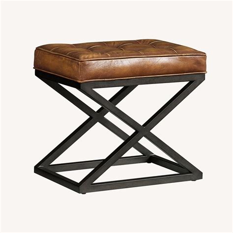 pottery barn leather stool|Kirkham Tufted Leather Stool 